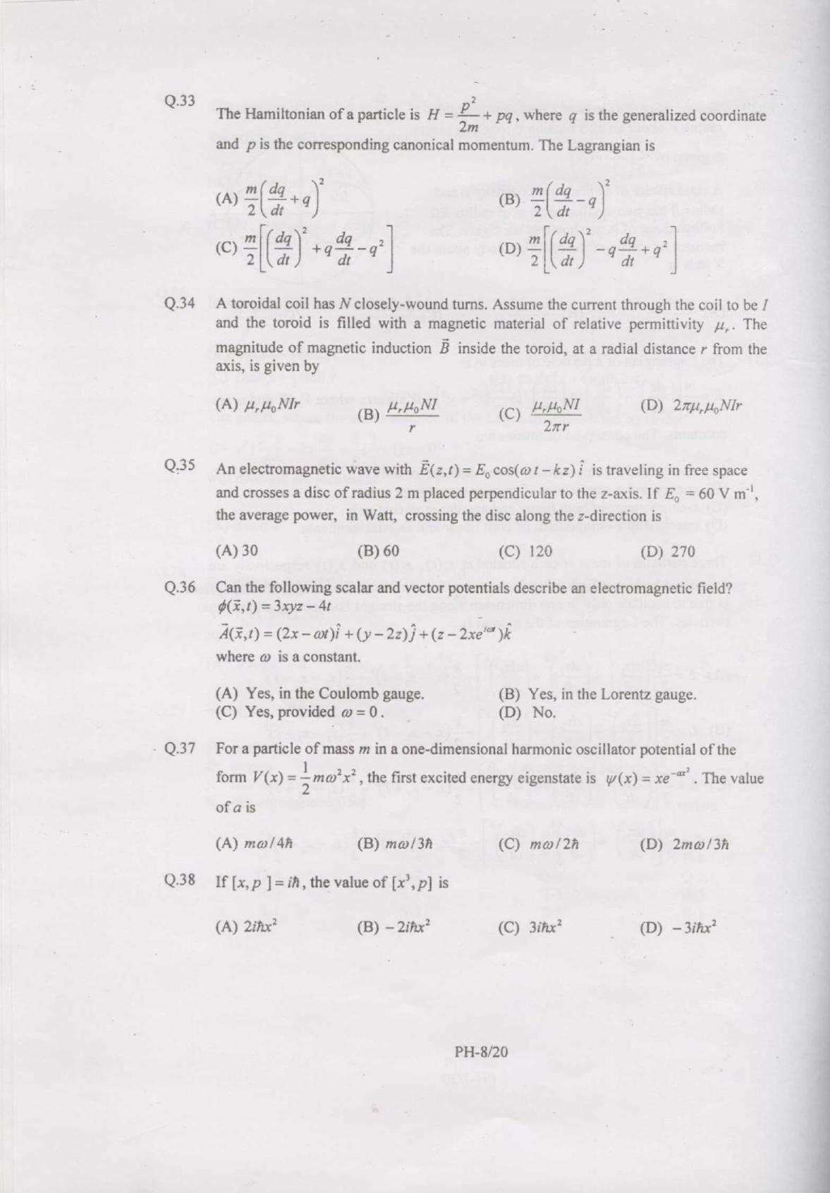 GATE 2007 Physics (PH) Question Paper with Answer Key - Page 8