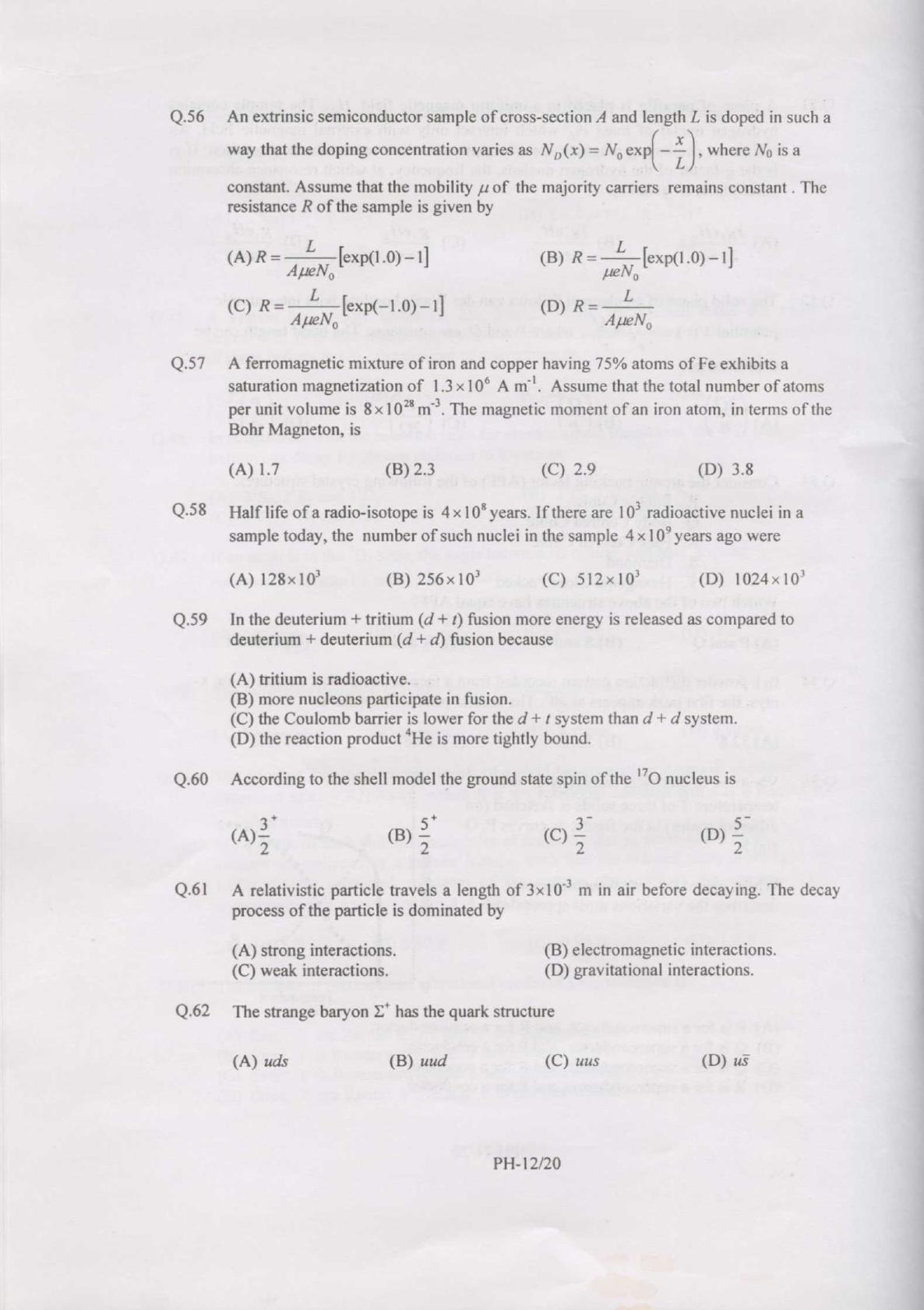 GATE 2007 Physics (PH) Question Paper with Answer Key - Page 12