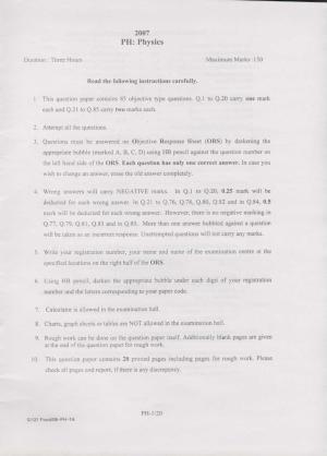 GATE 2007 Physics (PH) Question Paper with Answer Key