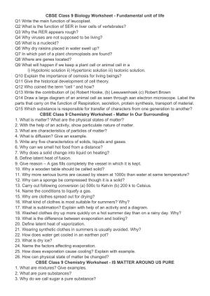CBSE Worksheets for Class 9 Biology Assignment 7