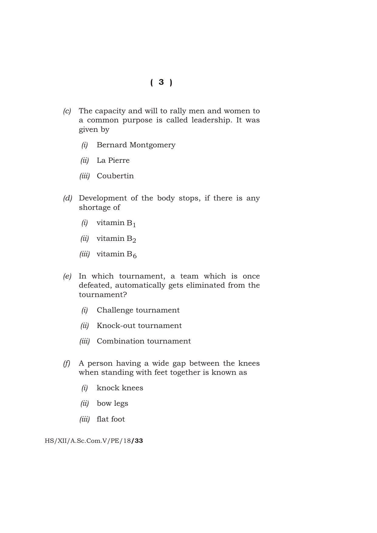 Meghalaya Board (MBOSE) Class 12 PHYSICAL EDUCATION 2018 Question Paper - Page 3