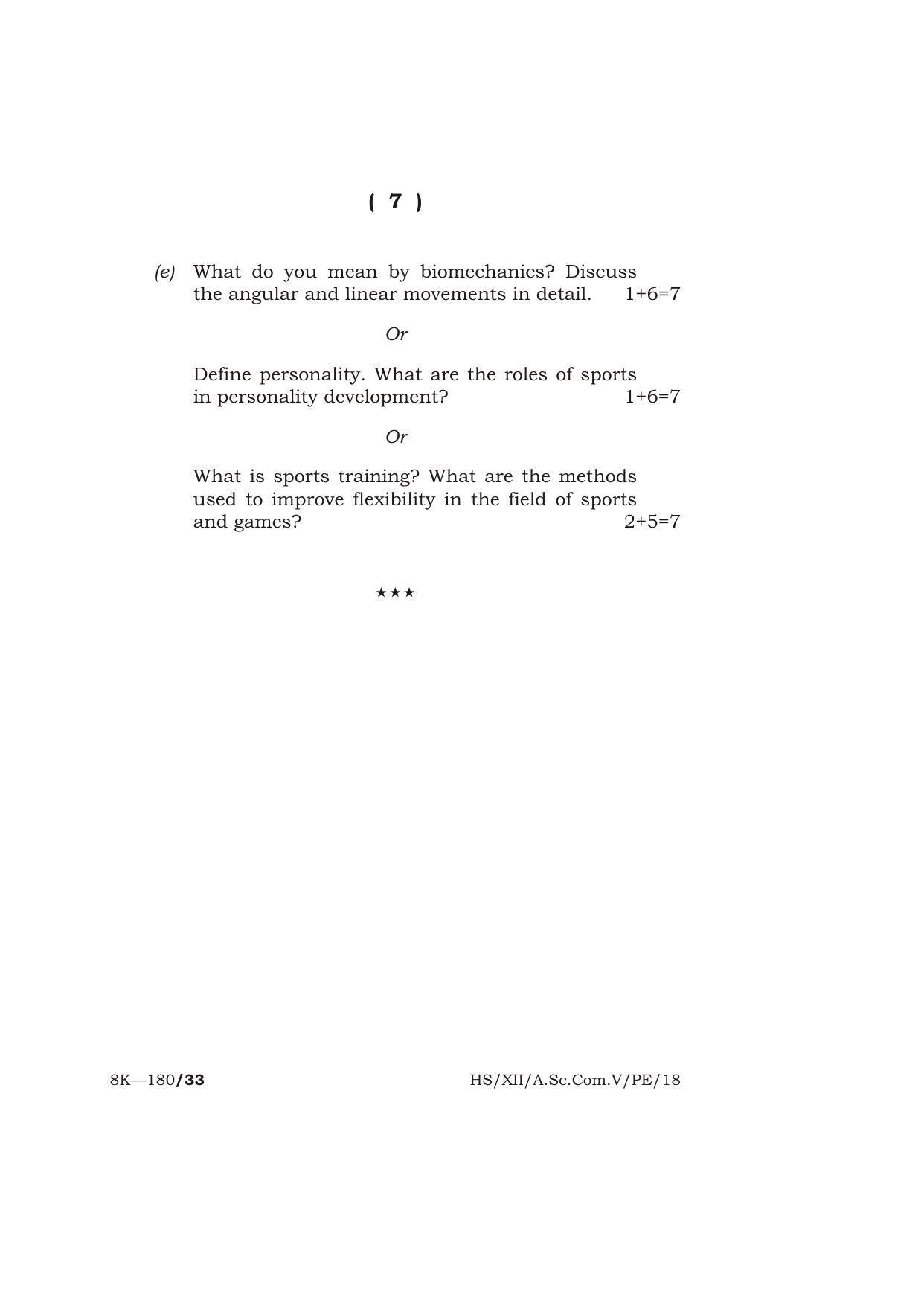 Meghalaya Board (MBOSE) Class 12 PHYSICAL EDUCATION 2018 Question Paper - Page 7