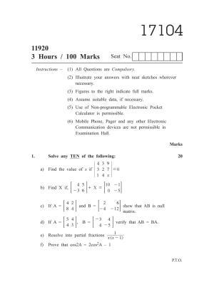 MSBTE Winter Question Paper 2019 - Basic Mathematics