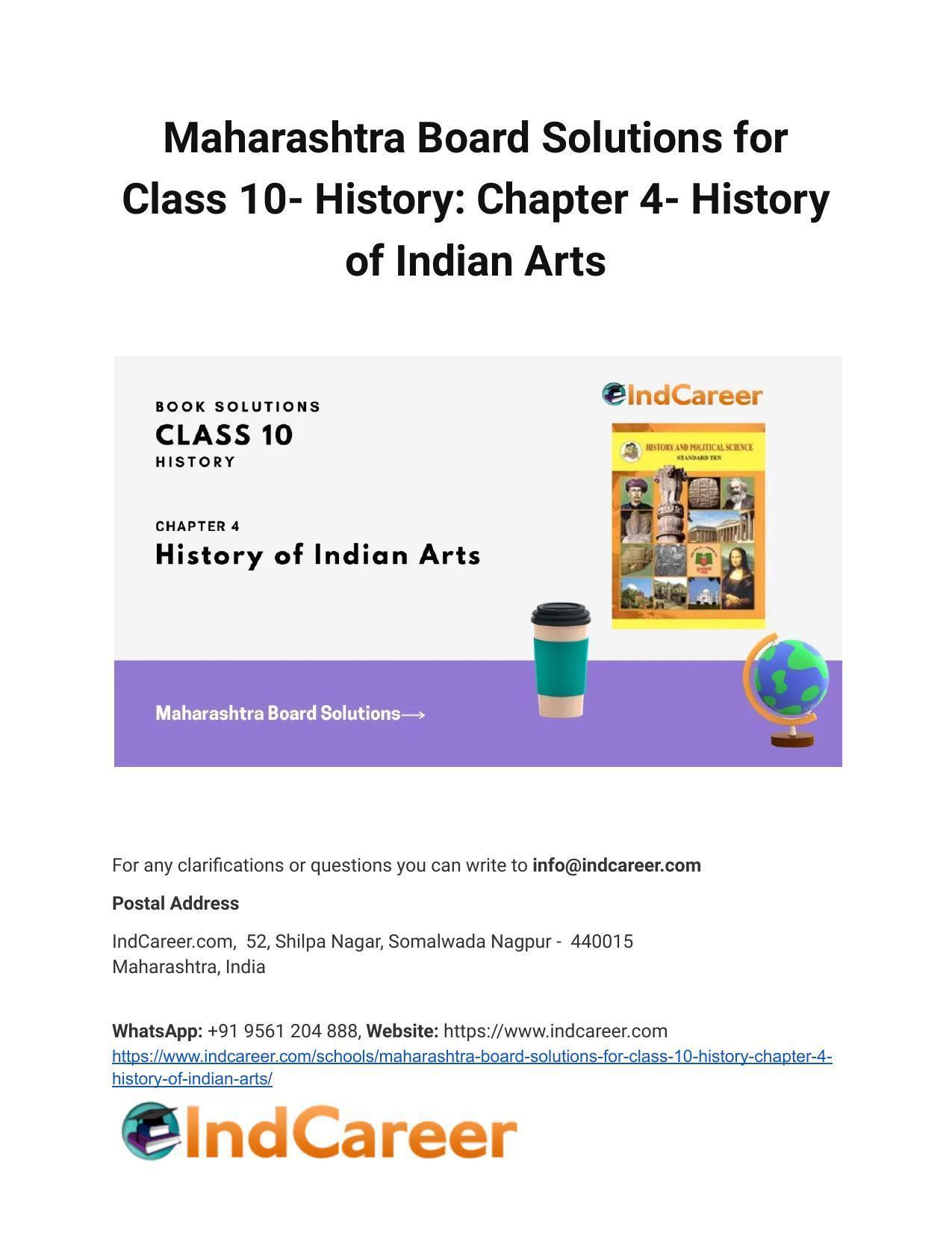 Maharashtra Board Solutions for Class 10- History: Chapter 4- History of Indian Arts - Page 1