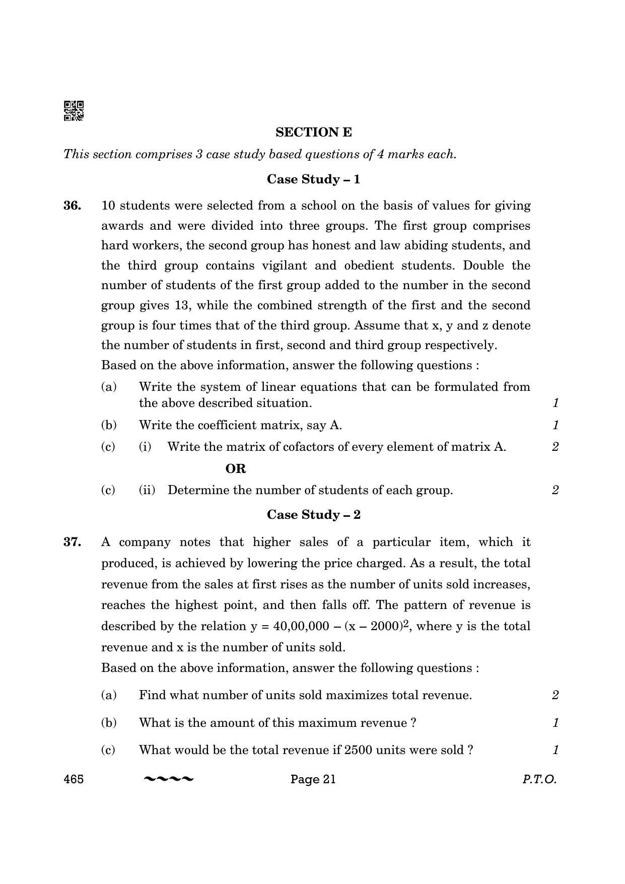 CBSE Class 12 465- Applied Mathematics 2023 (Compartment) Question Paper - Page 21