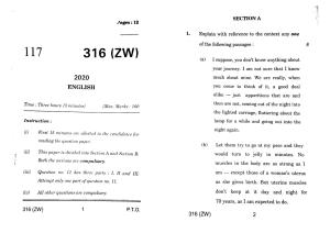 UP Board Previous Year Question Paper Class 12 English (316 ZW) – 2020