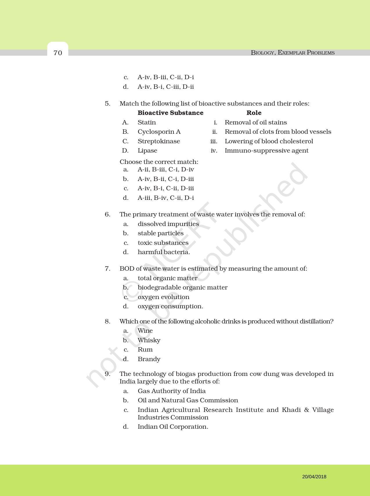 NCERT Exemplar Book for Class 12 Biology: Chapter 10 Microbes in Human Welfare - Page 2