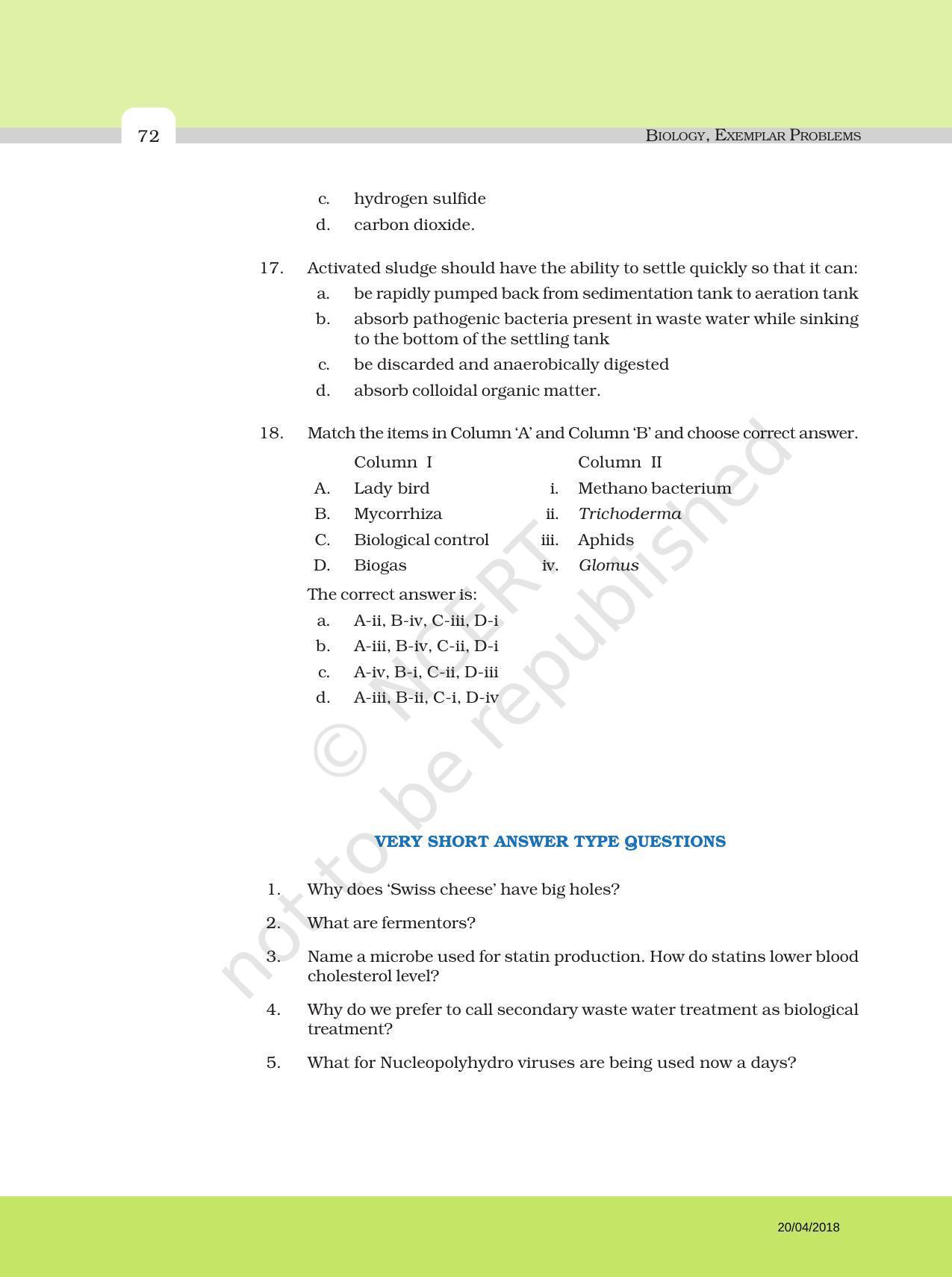 NCERT Exemplar Book for Class 12 Biology: Chapter 10 Microbes in Human Welfare - Page 4