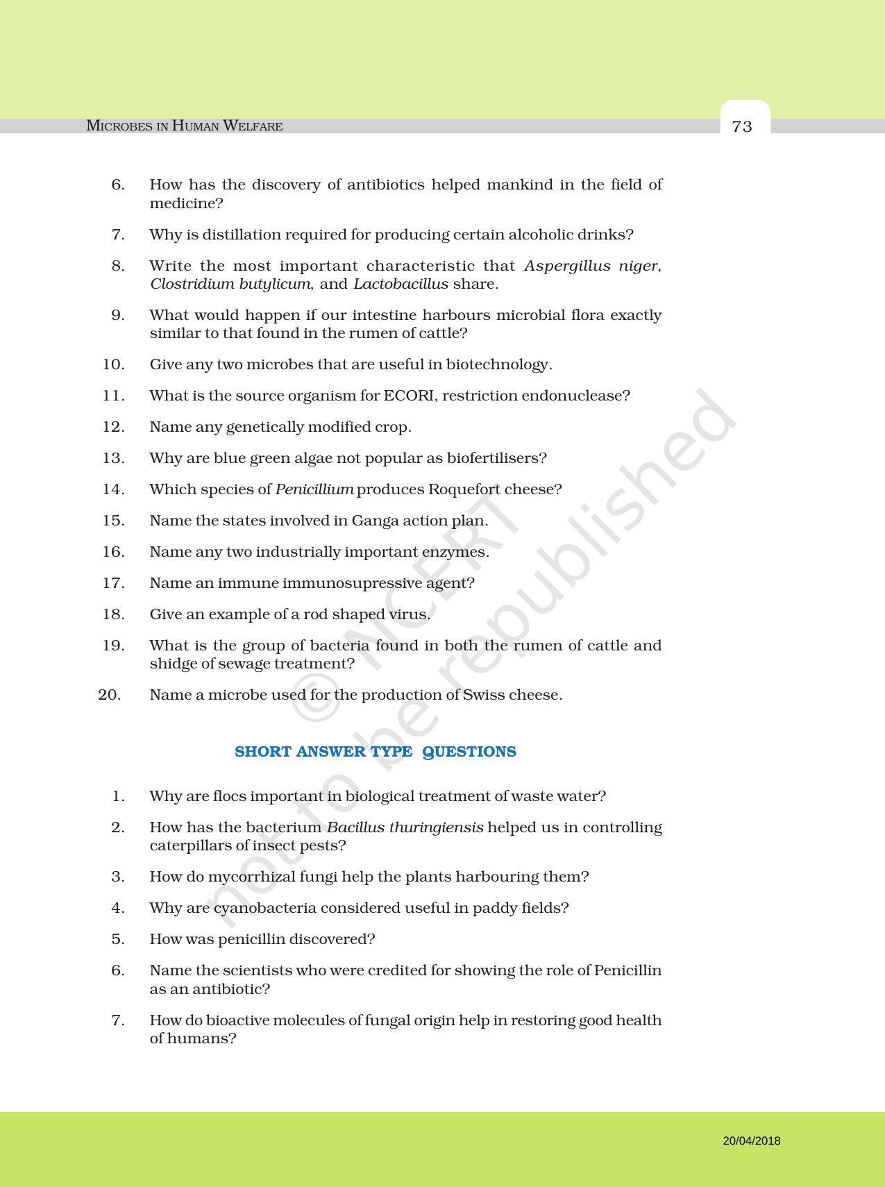NCERT Exemplar Book for Class 12 Biology: Chapter 10 Microbes in Human Welfare - Page 5