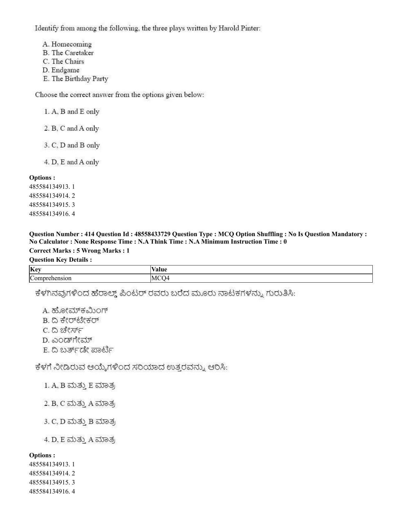 CUET 2023 English Kannada compressed Shift 1 Question Papers - 18 June 2023 - Page 384
