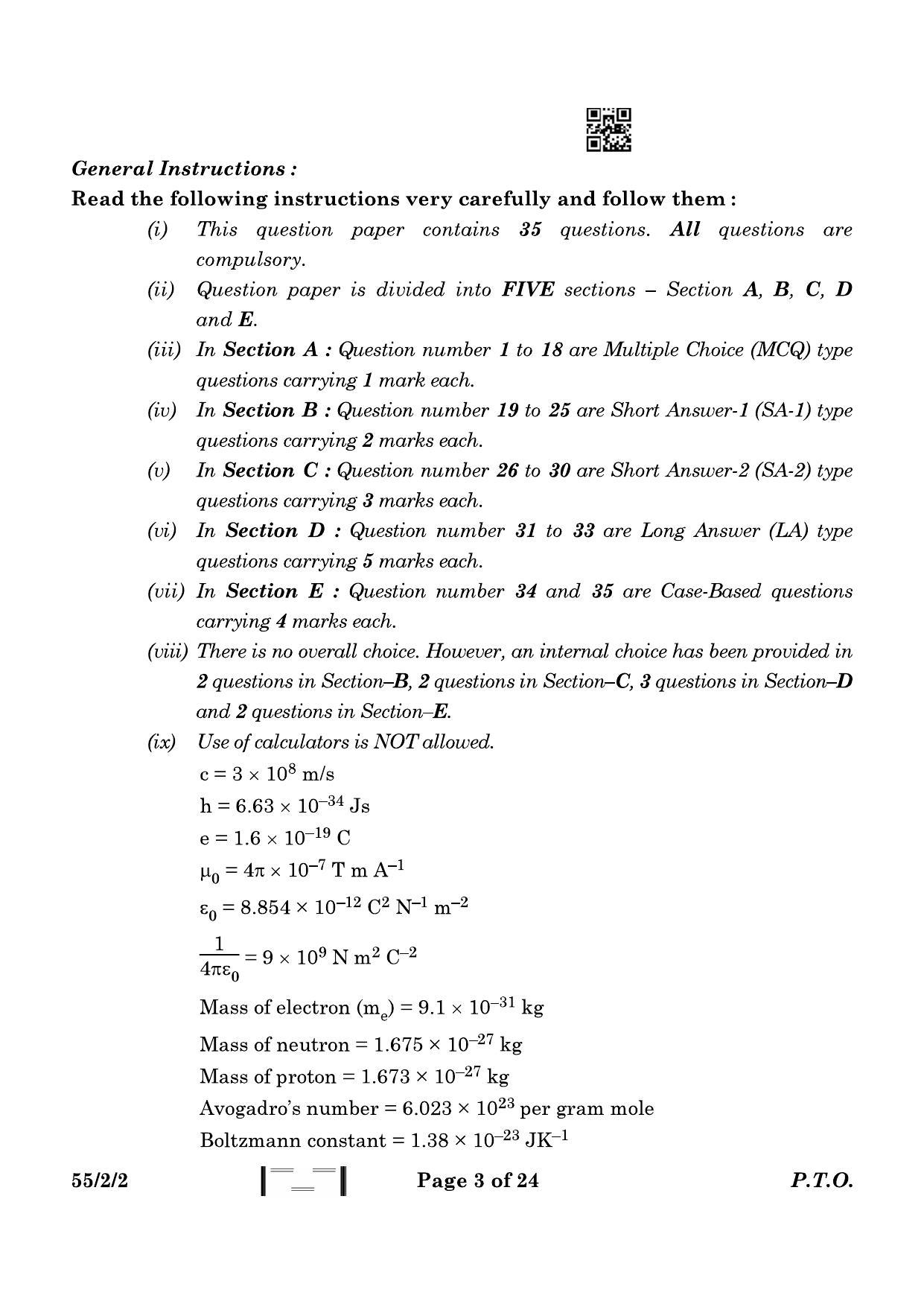 CBSE Class 12 55-2-2 Physics 2023 Question Paper - Page 3
