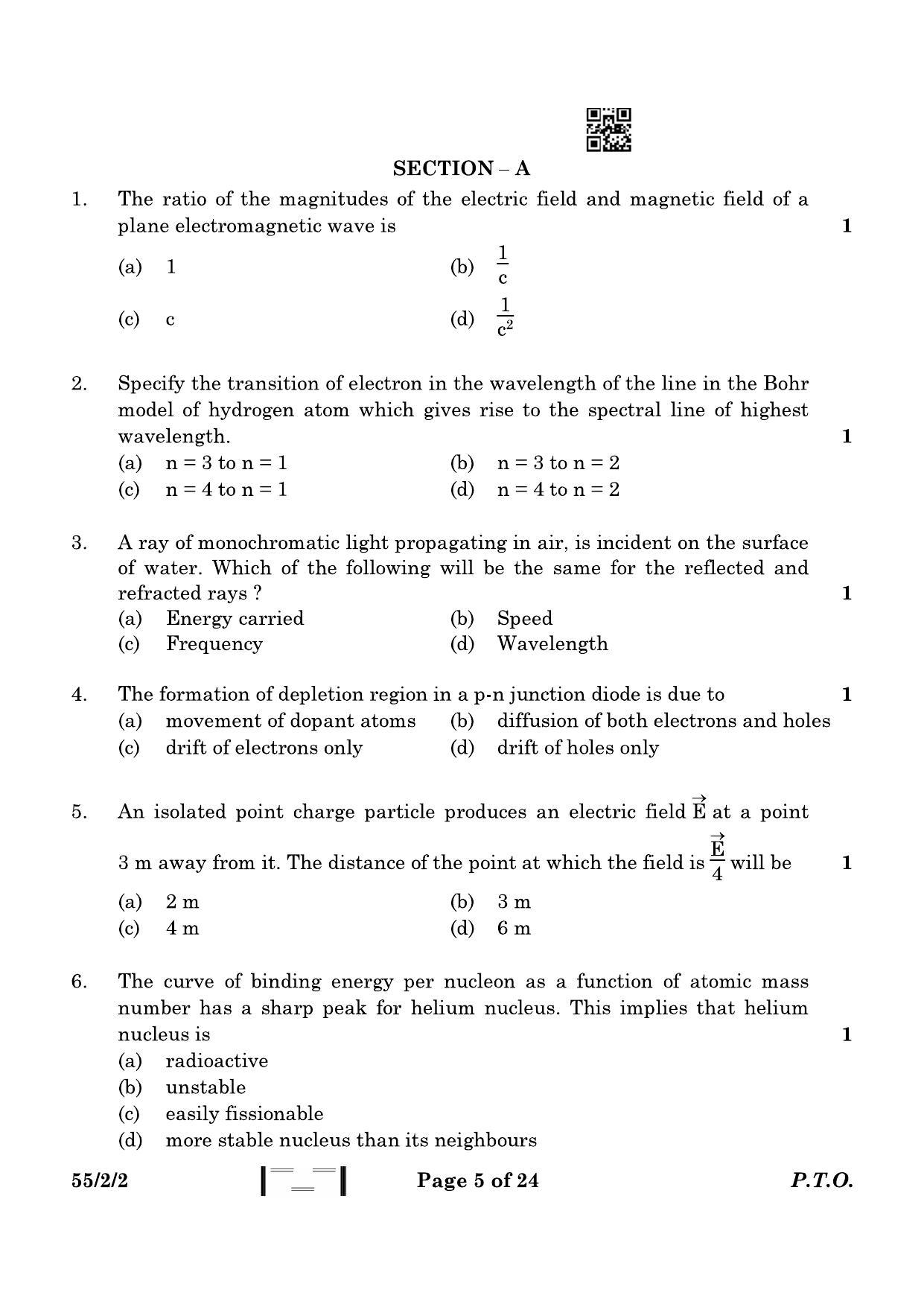 CBSE Class 12 55-2-2 Physics 2023 Question Paper - Page 5