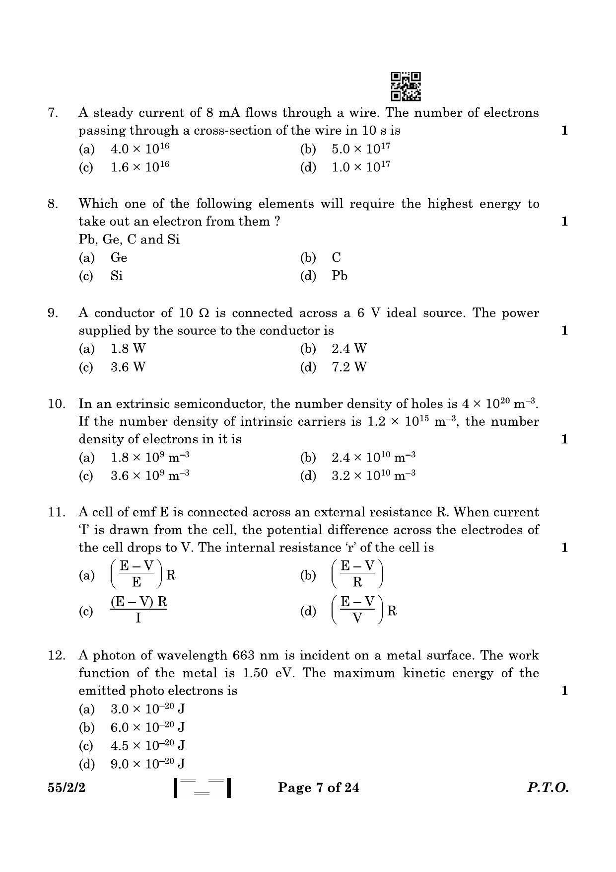 CBSE Class 12 55-2-2 Physics 2023 Question Paper - Page 7