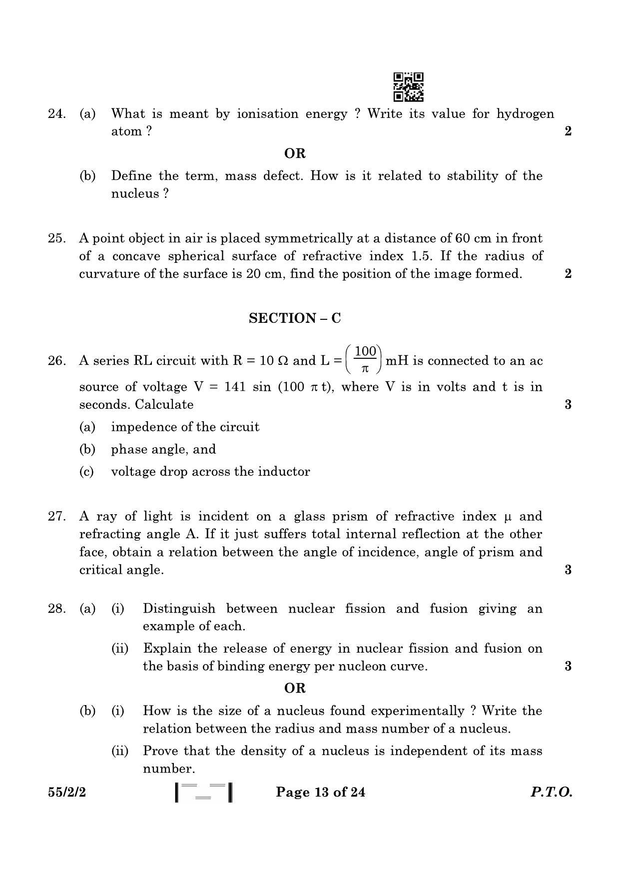 CBSE Class 12 55-2-2 Physics 2023 Question Paper - Page 13