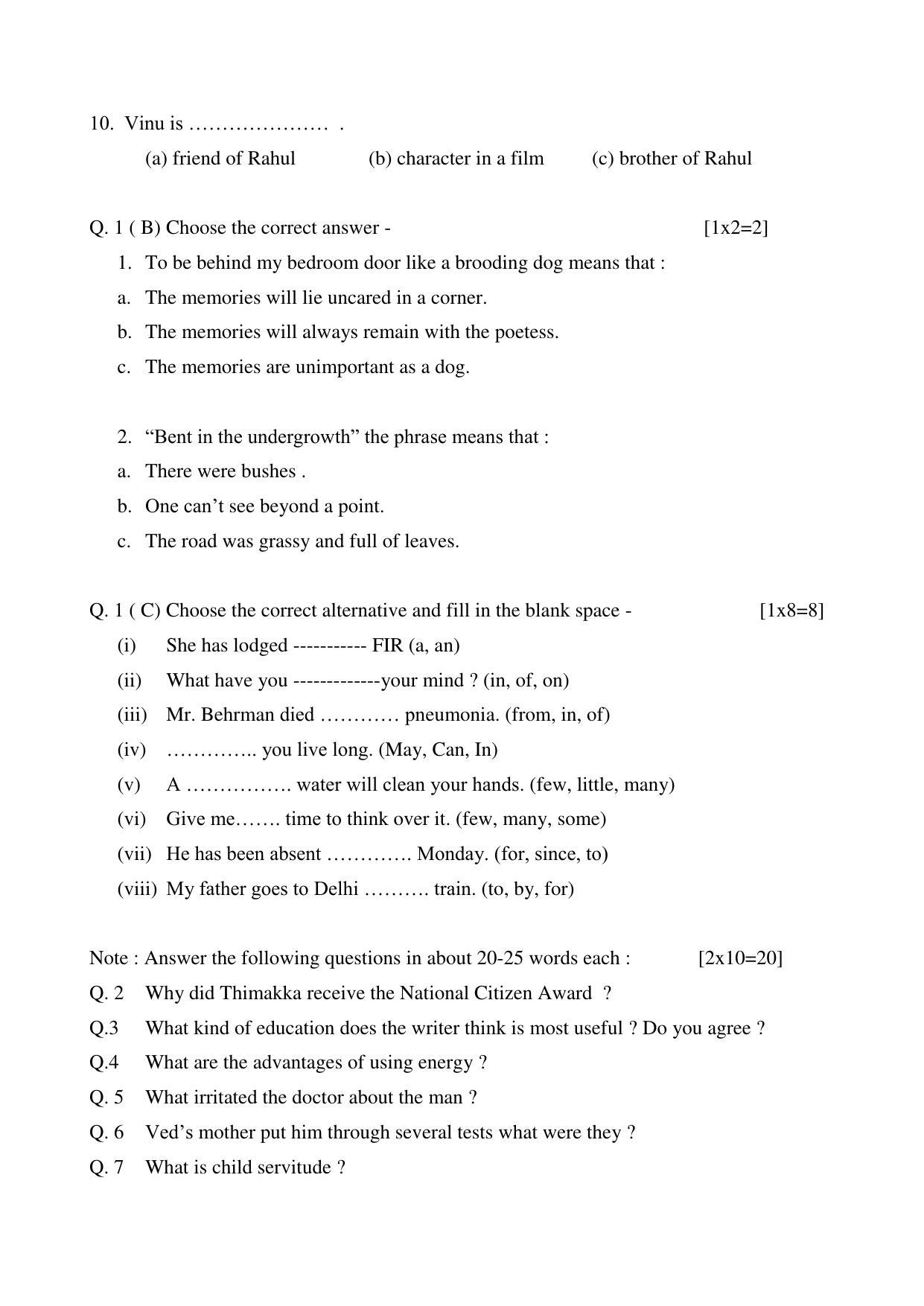 CGSOS Class 12 English Paper I Model Paper - Page 2