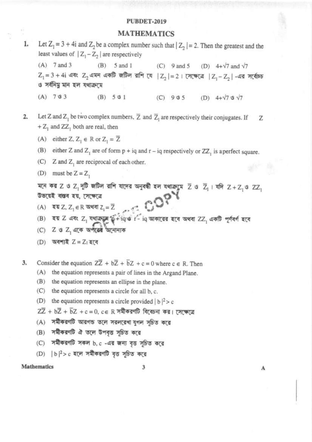PUBDET 2019 Mathematics Question Paper - Page 2