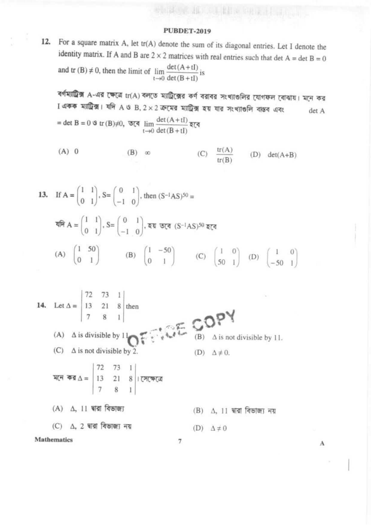 PUBDET 2019 Mathematics Question Paper - Page 6