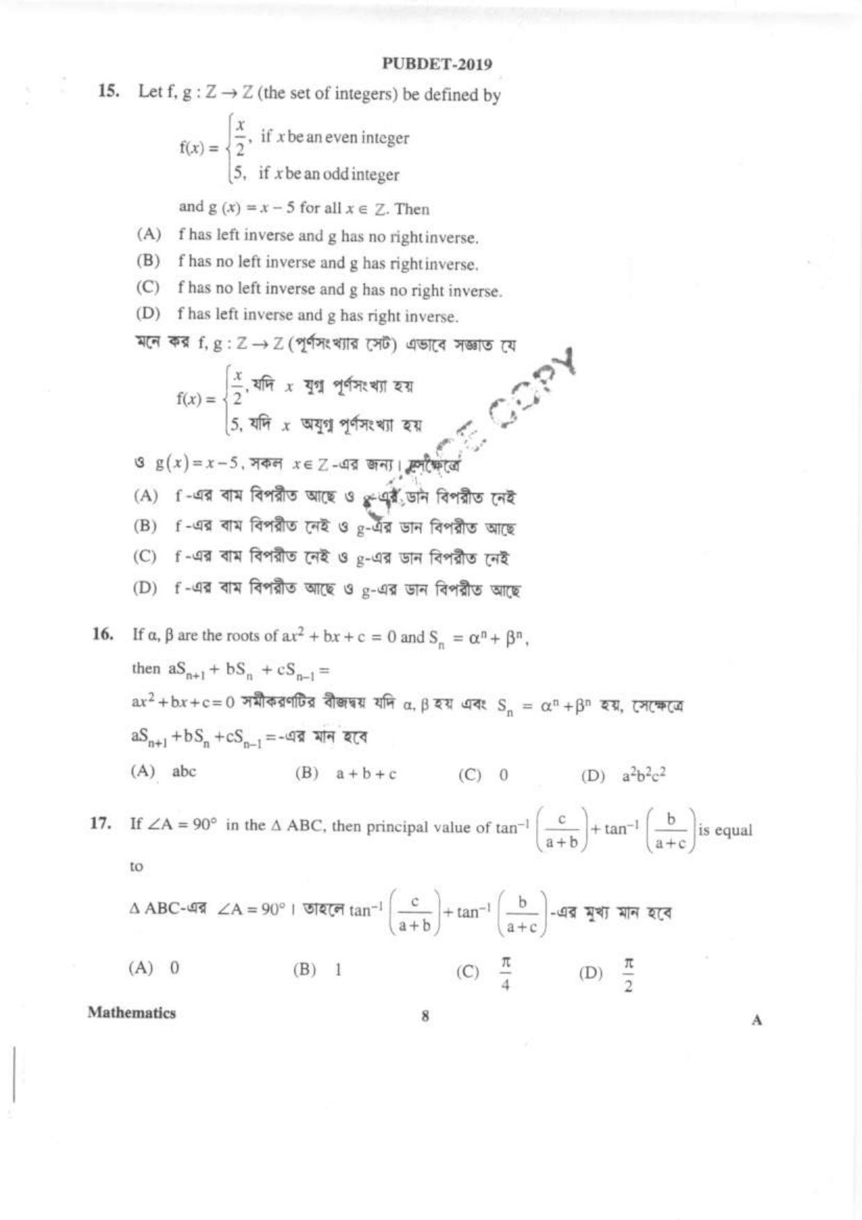 PUBDET 2019 Mathematics Question Paper - Page 7