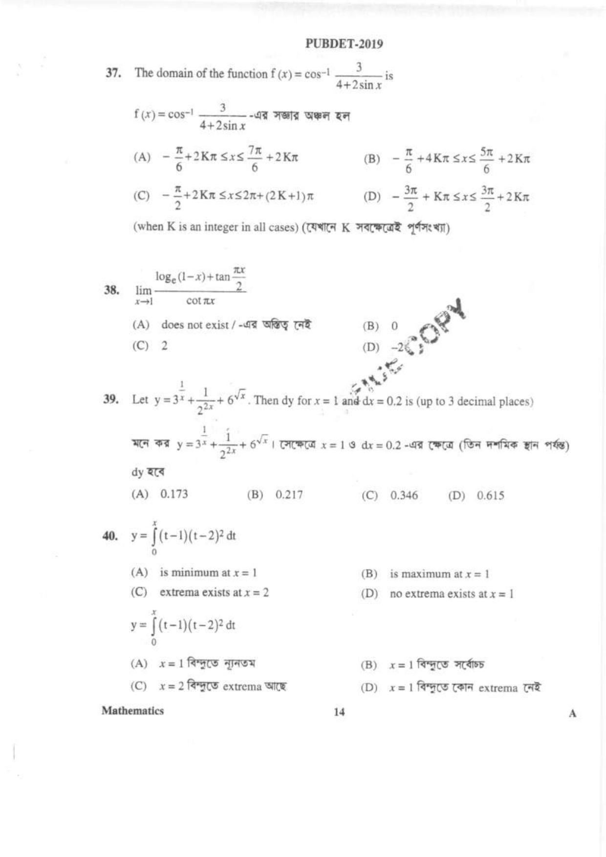PUBDET 2019 Mathematics Question Paper - Page 13