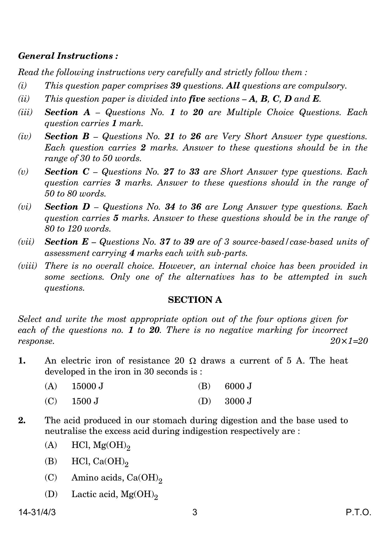 CBSE Class 10 31-4-3 Science 2024 Question Paper - Page 3