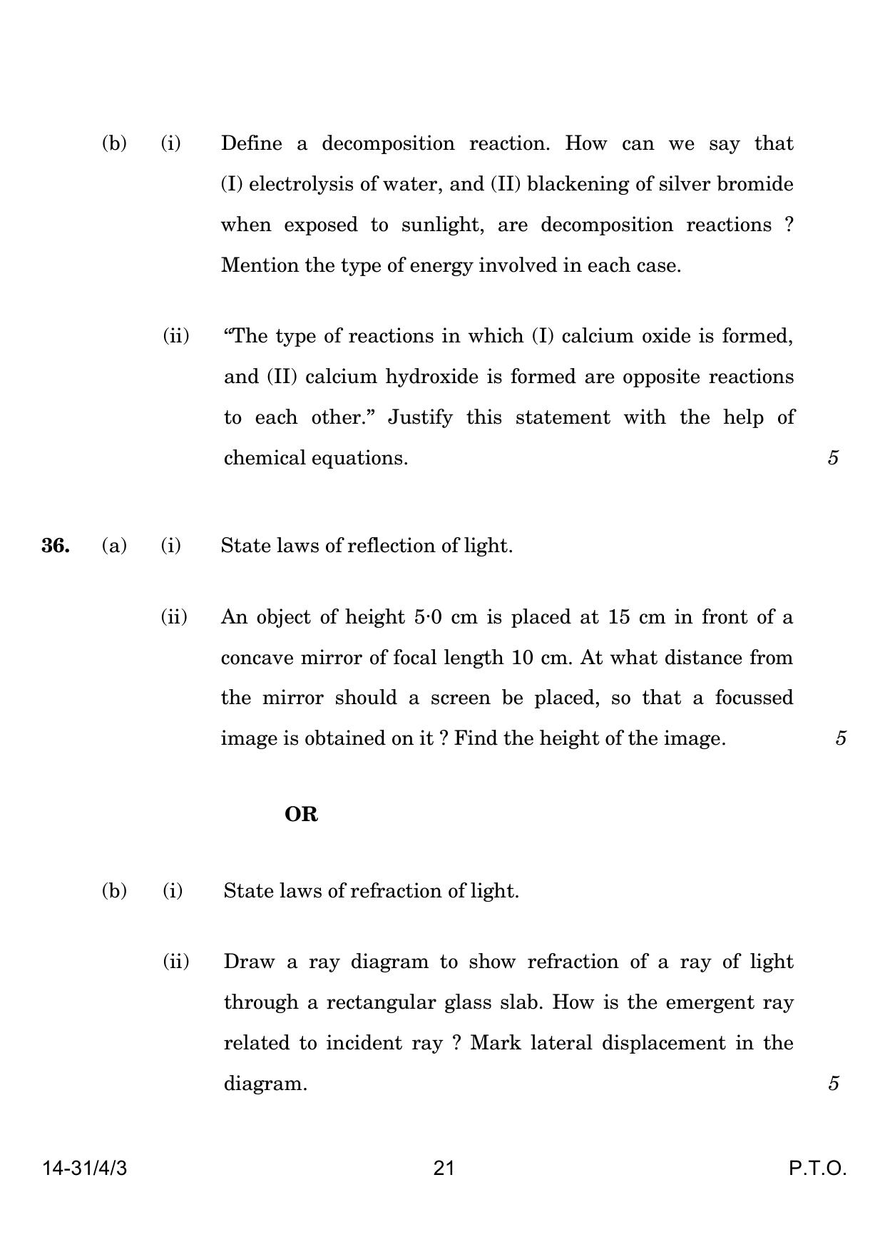 CBSE Class 10 31-4-3 Science 2024 Question Paper - Page 21