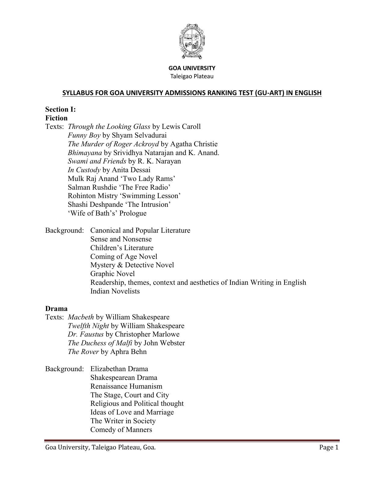 GU ART English Syllabus - Page 1