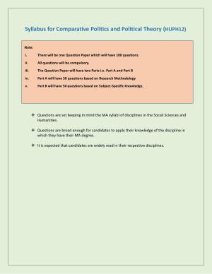 NTA PhD Entrance Exam Comparative Politics & Political Theory Syllabus