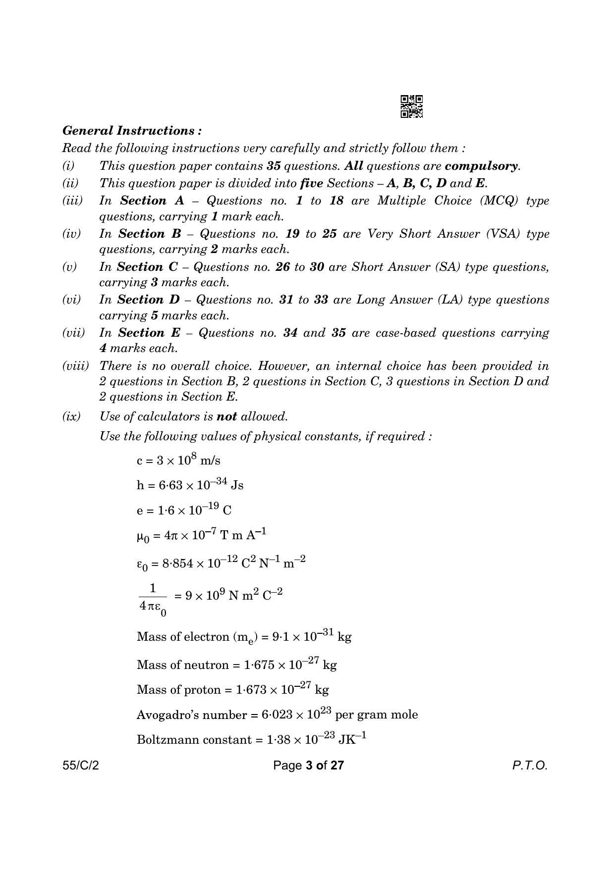 CBSE Class 12 55-2 Physics 2023 (Compartment) Question Paper - Page 3
