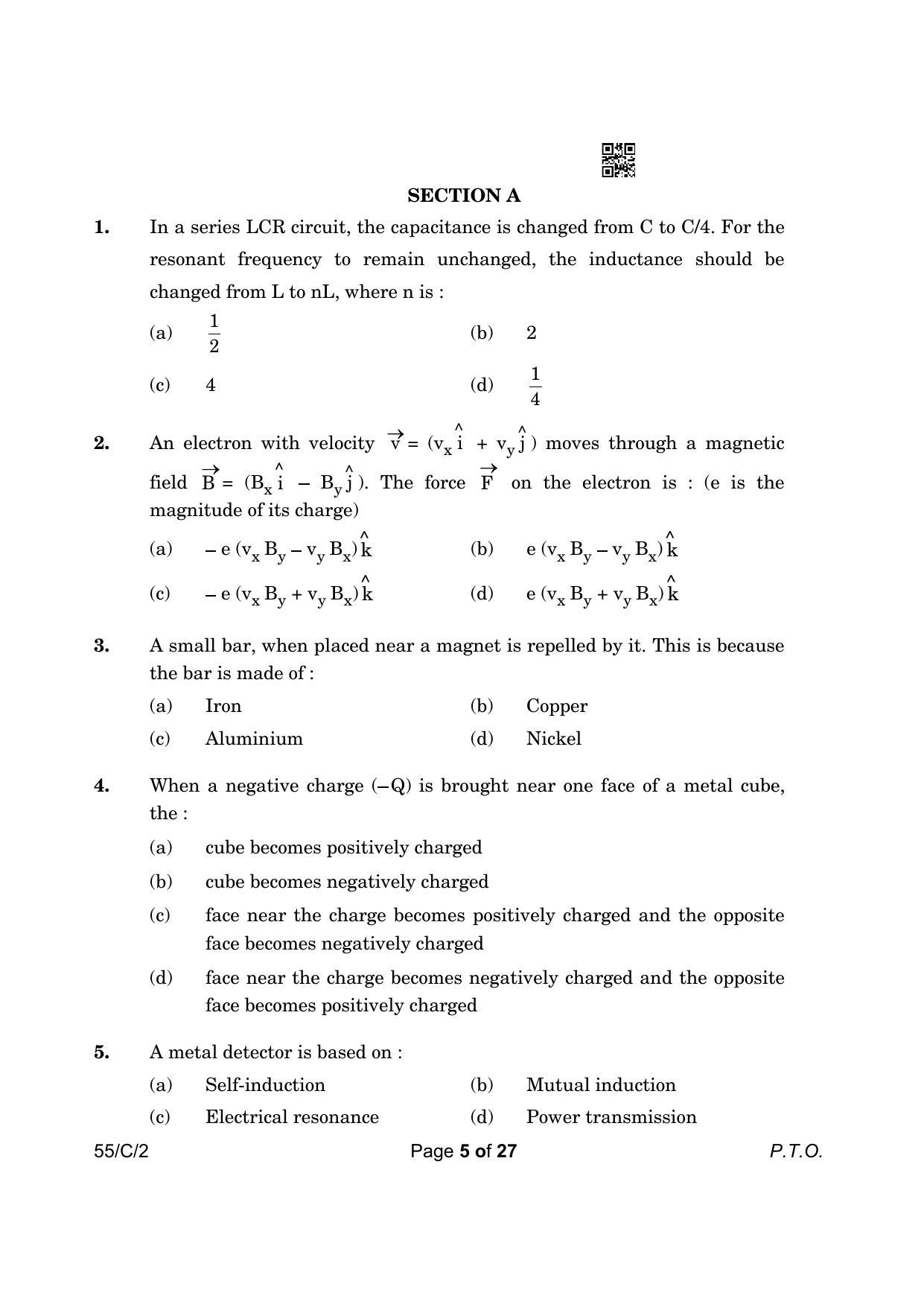 CBSE Class 12 55-2 Physics 2023 (Compartment) Question Paper - Page 5