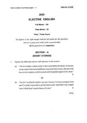 COHSEM Class 12 Elective English Question Papers 2020