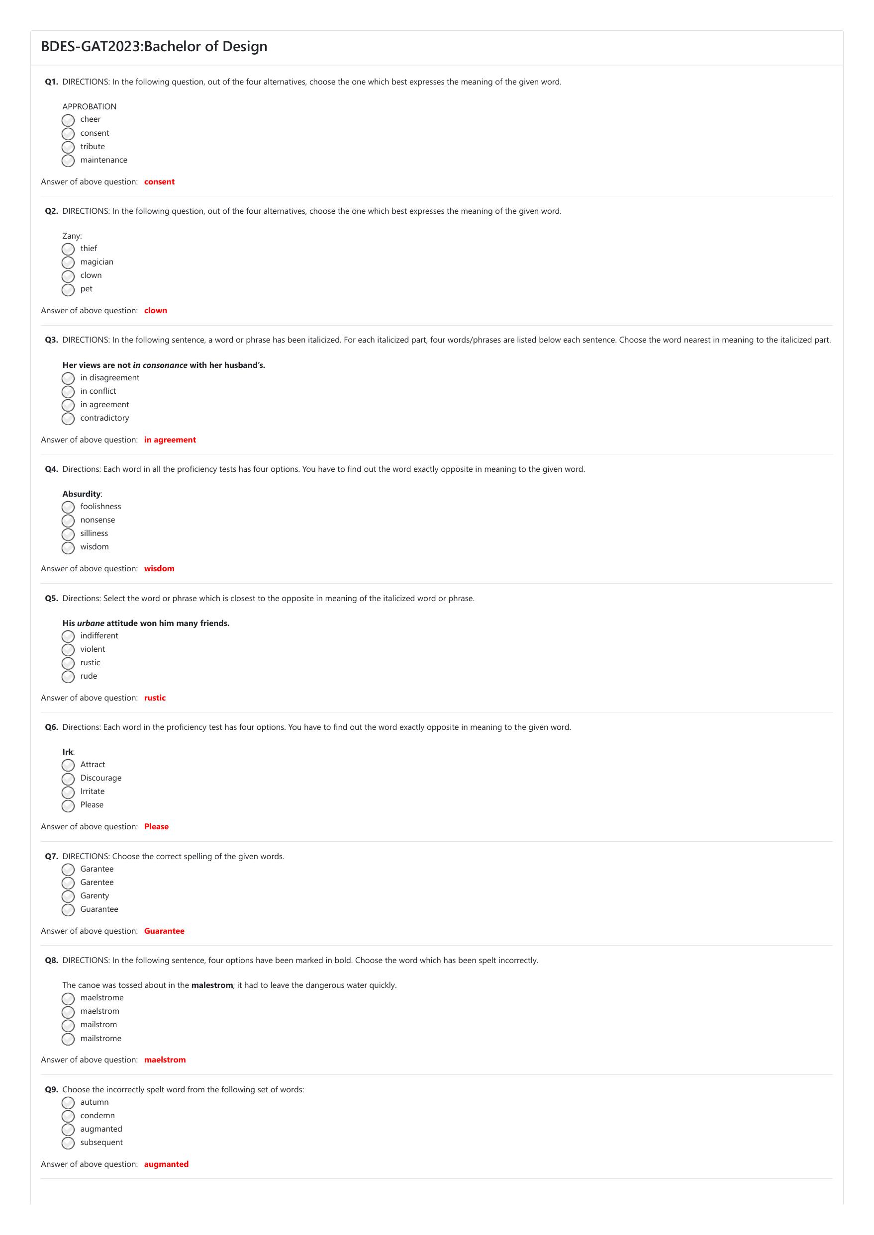 NIFT 2023 Sample Paper - Page 1
