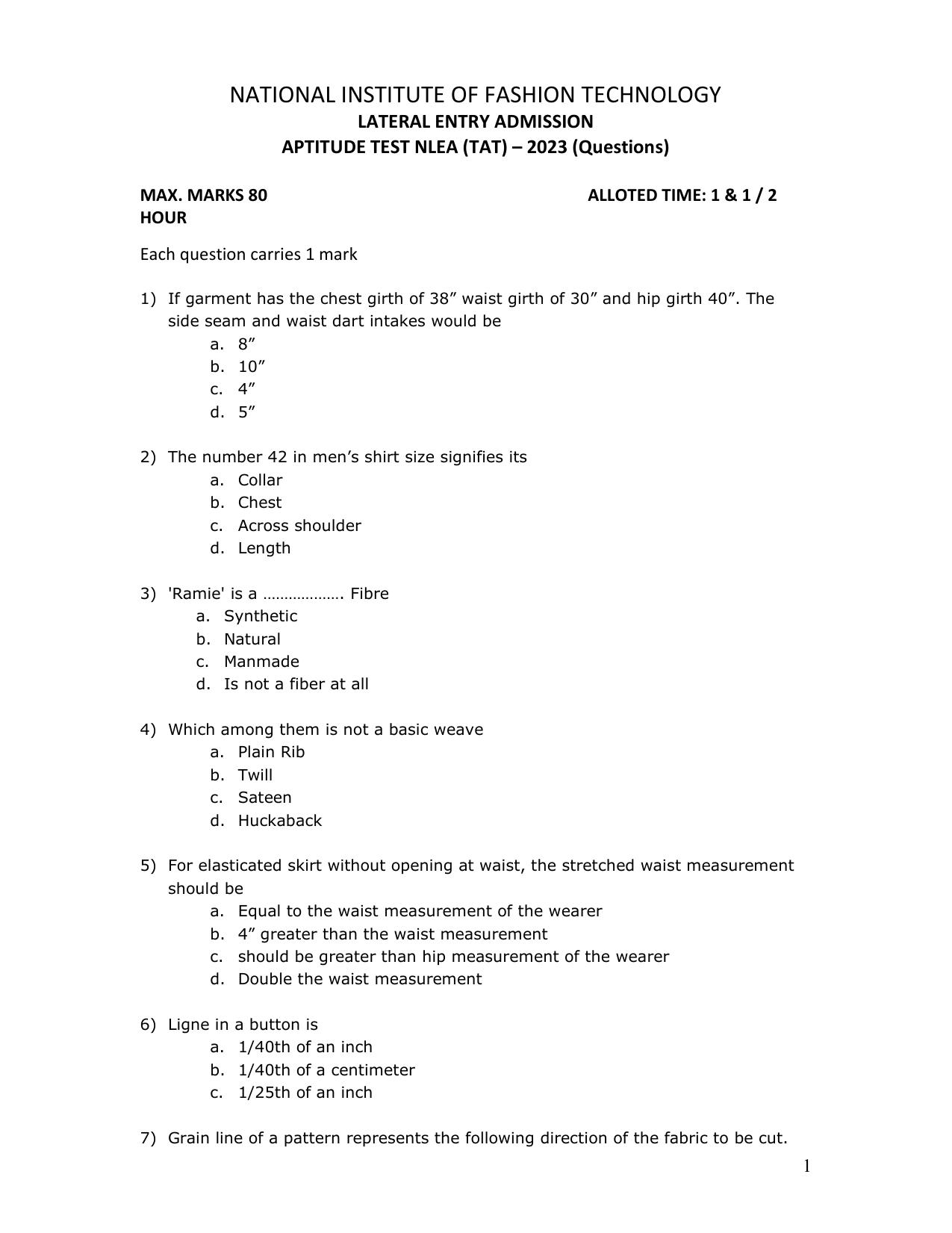 NIFT 2023 Sample Paper - Page 72