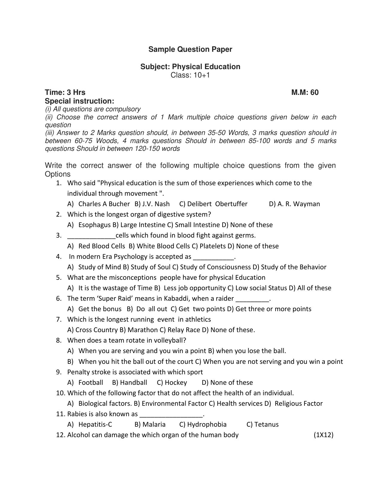 HPBOSE Class 11th Physical Education Sample Question Papers 2025 - Page 2