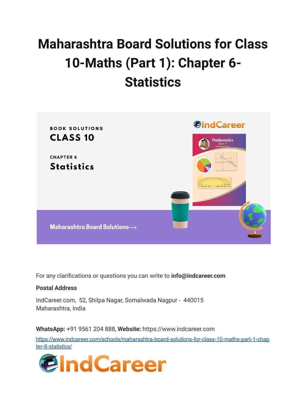 Maharashtra Board Solutions for Class 10-Maths (Part 1): Chapter 6- Statistics - Page 1