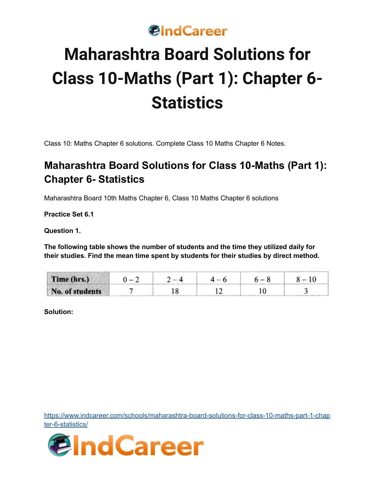 Maharashtra Board Solutions for Class 10-Maths (Part 1): Chapter 6- Statistics - Page 2