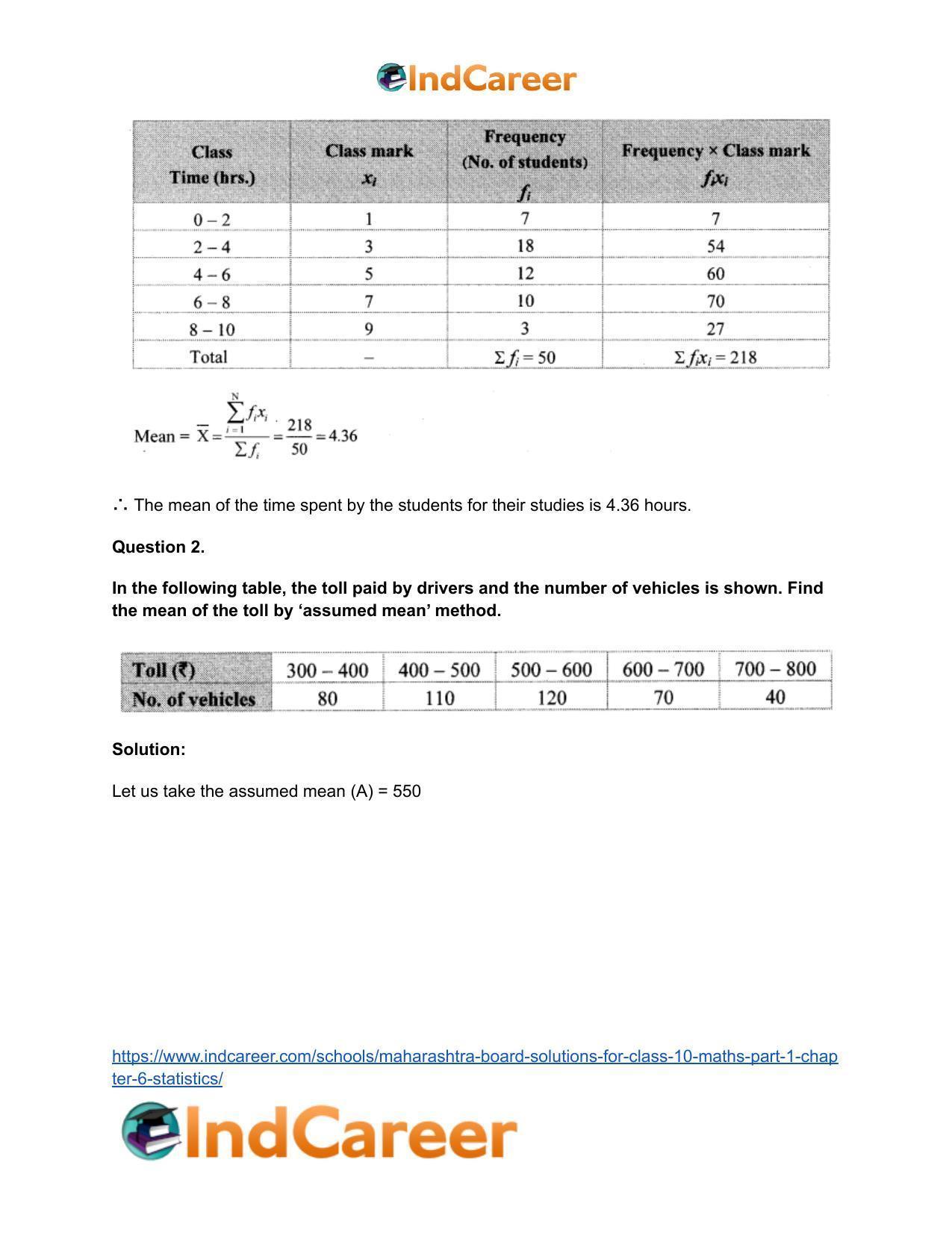 Maharashtra Board Solutions for Class 10-Maths (Part 1): Chapter 6- Statistics - Page 3