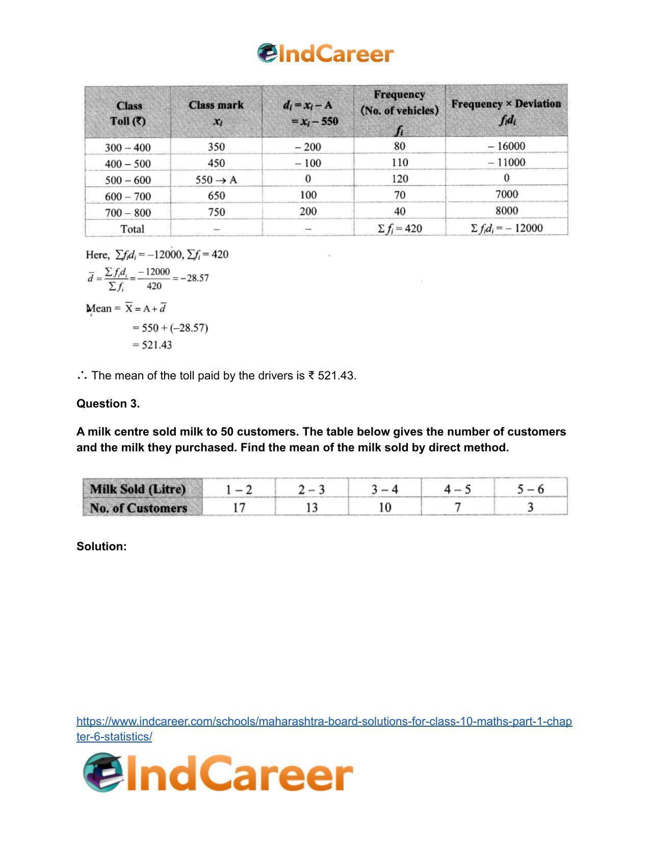 Maharashtra Board Solutions for Class 10-Maths (Part 1): Chapter 6- Statistics - Page 4