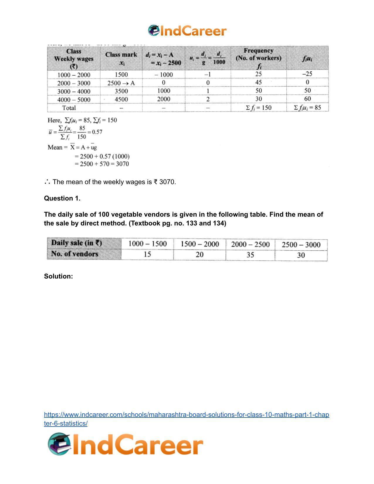 Maharashtra Board Solutions for Class 10-Maths (Part 1): Chapter 6- Statistics - Page 8