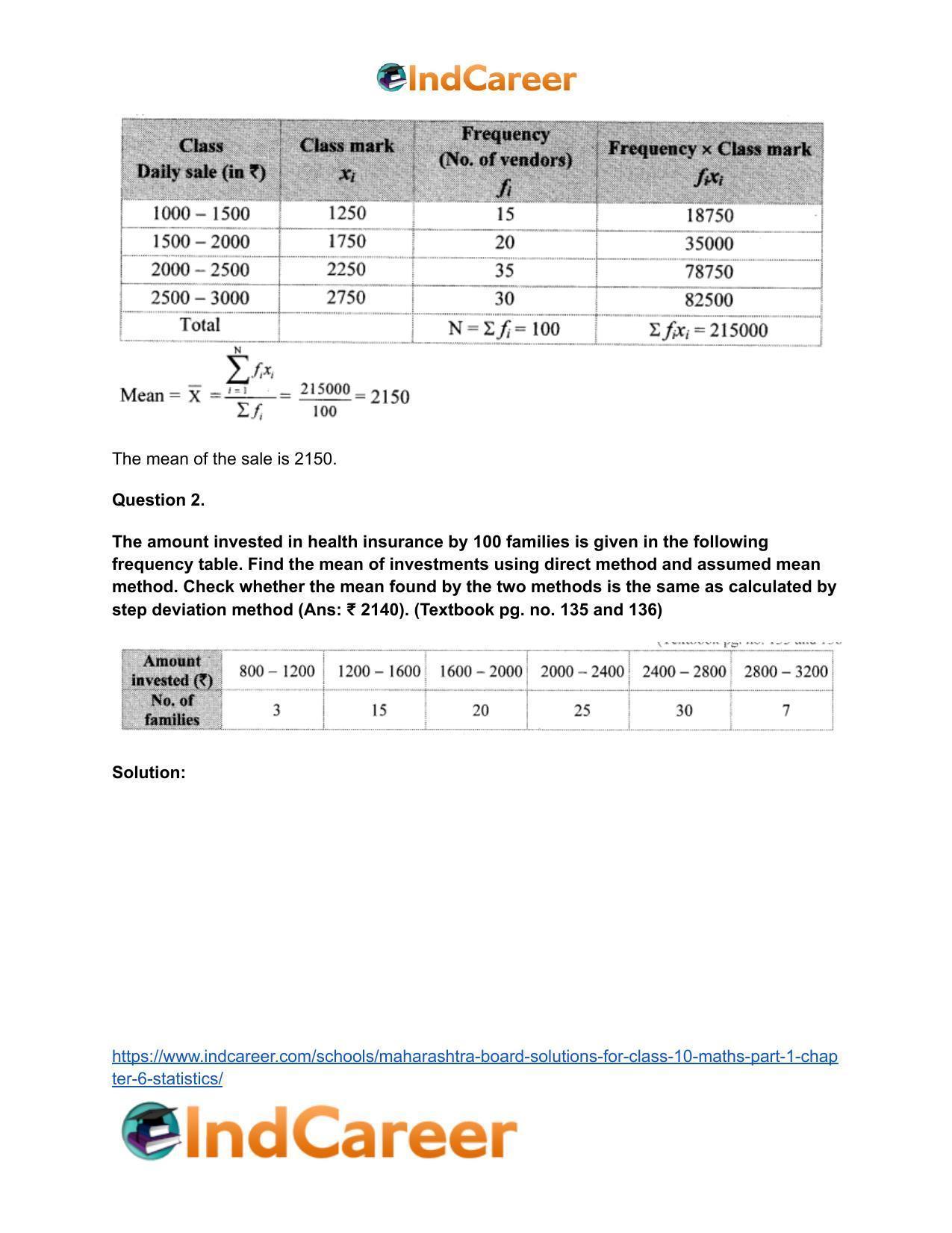 Maharashtra Board Solutions for Class 10-Maths (Part 1): Chapter 6- Statistics - Page 9