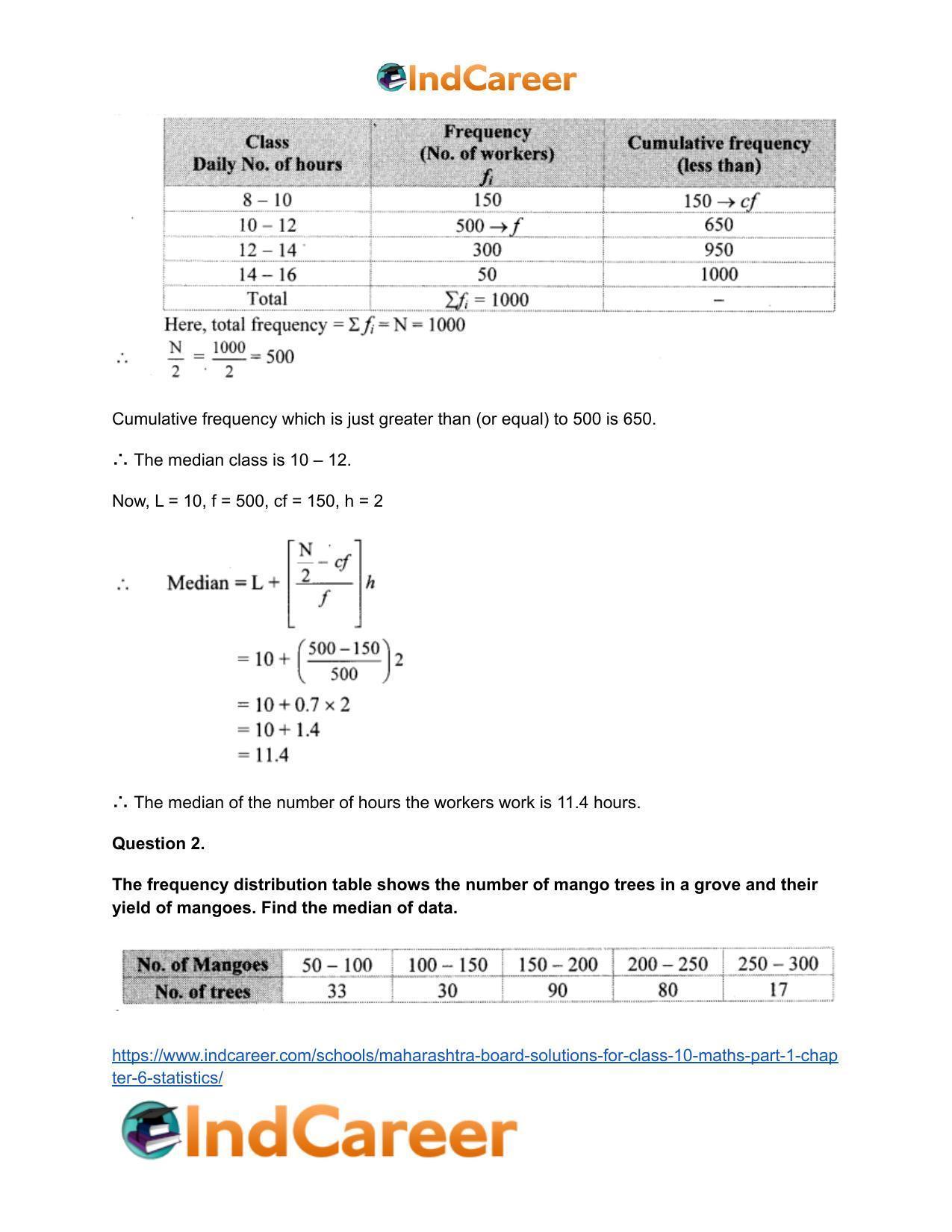 Maharashtra Board Solutions for Class 10-Maths (Part 1): Chapter 6- Statistics - Page 14