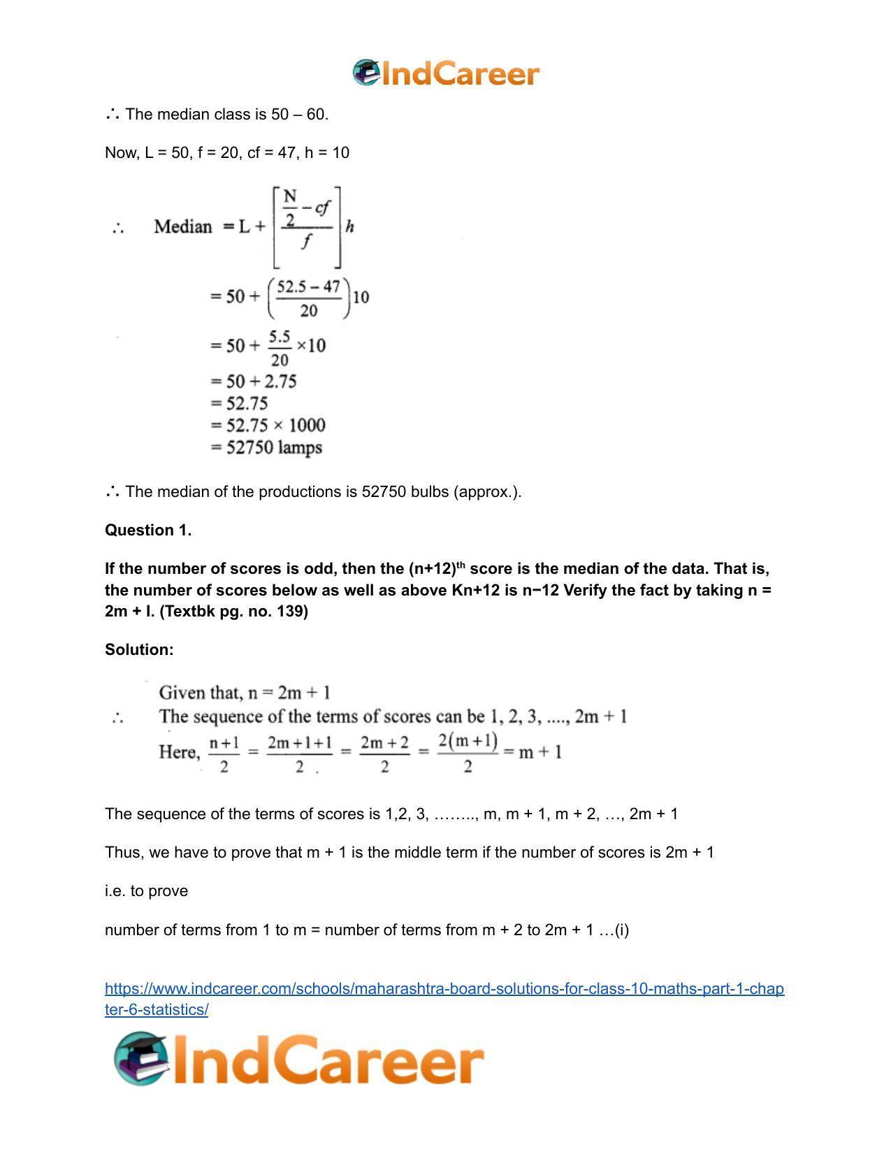 Maharashtra Board Solutions for Class 10-Maths (Part 1): Chapter 6- Statistics - Page 18