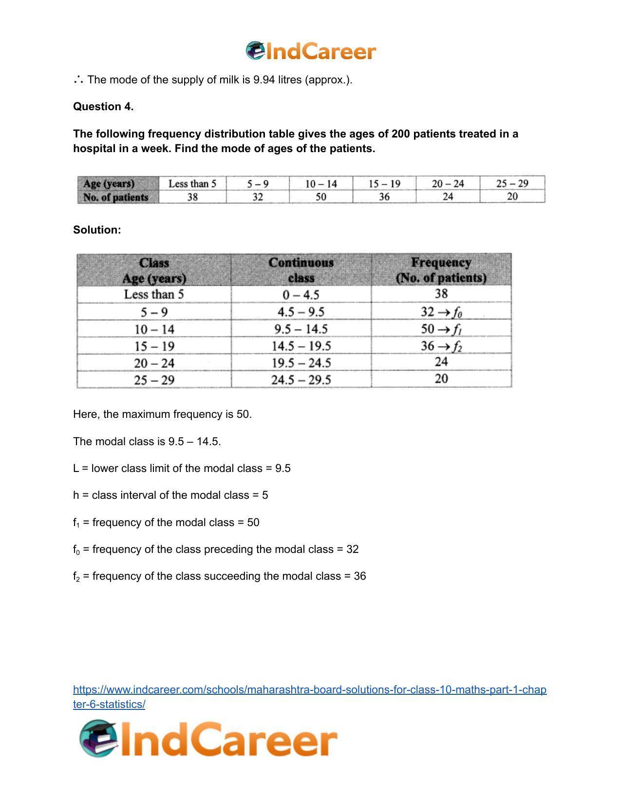 Maharashtra Board Solutions for Class 10-Maths (Part 1): Chapter 6- Statistics - Page 25