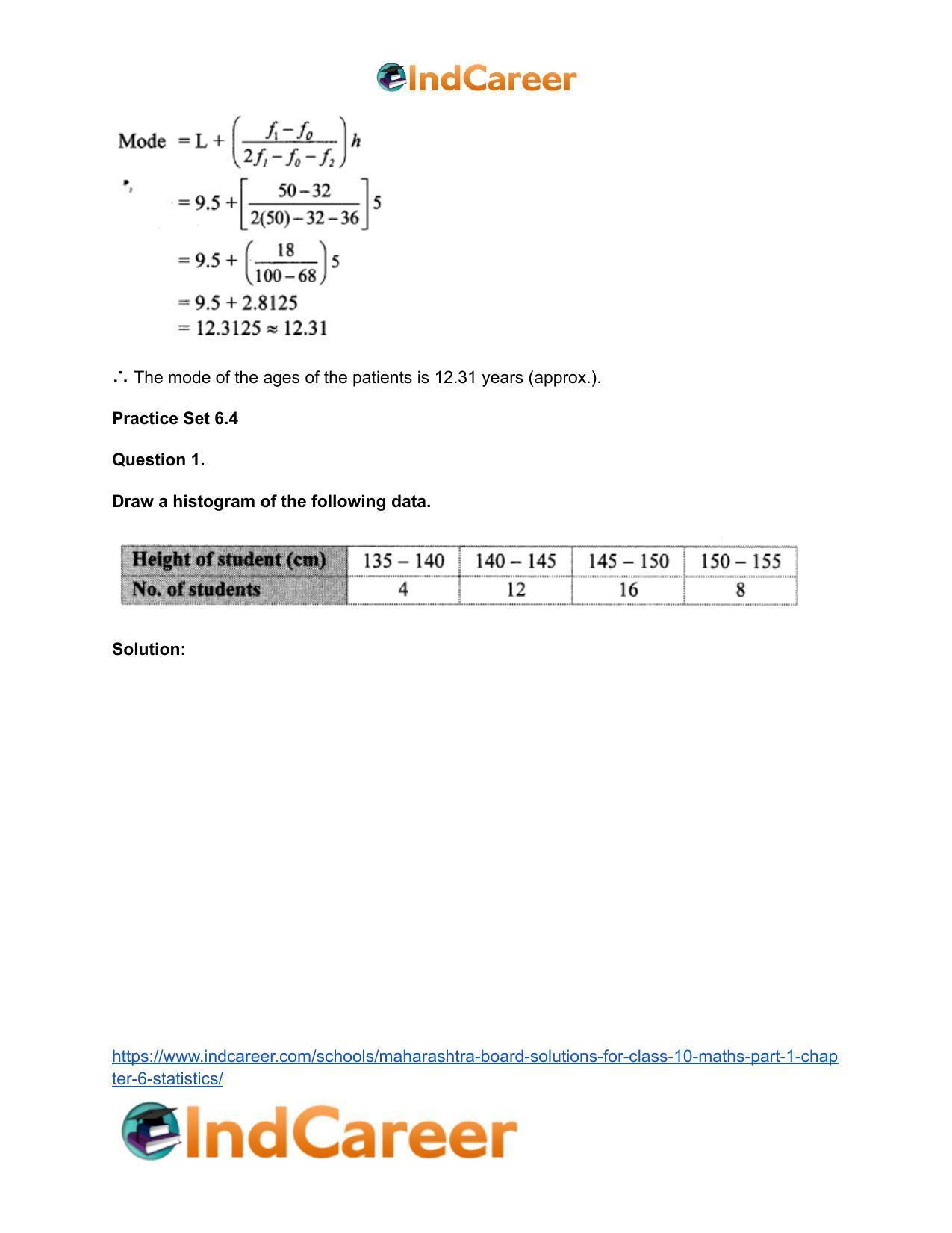 Maharashtra Board Solutions for Class 10-Maths (Part 1): Chapter 6- Statistics - Page 26