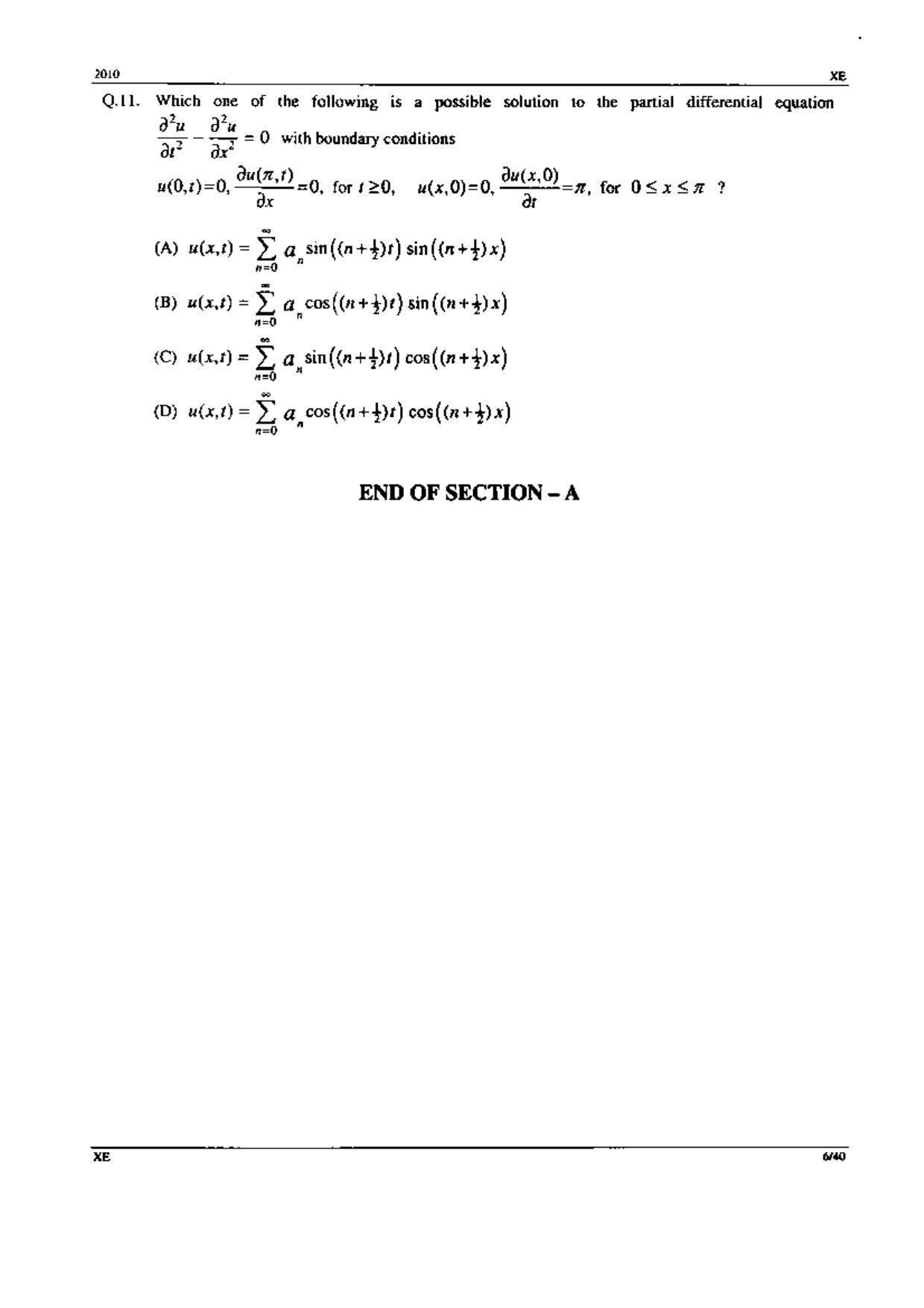 GATE 2010 Engineering Sciences (XE) Question Paper with Answer Key - Page 6