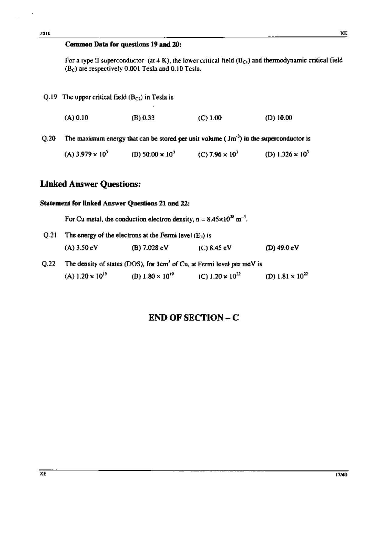 GATE 2010 Engineering Sciences (XE) Question Paper with Answer Key - Page 17