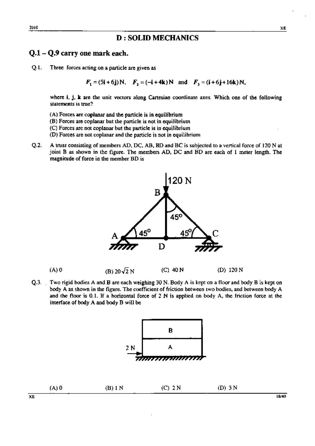 GATE 2010 Engineering Sciences (XE) Question Paper with Answer Key - Page 18