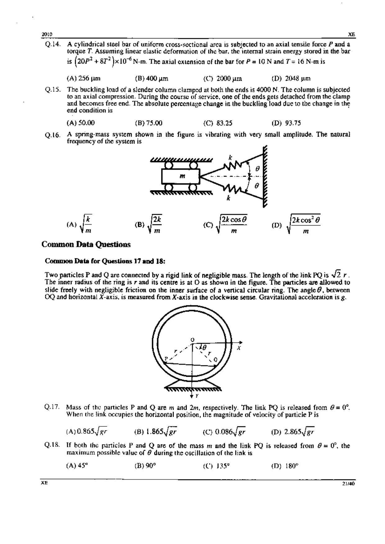 GATE 2010 Engineering Sciences (XE) Question Paper with Answer Key - Page 21