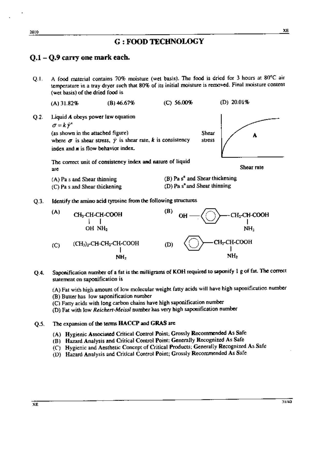 GATE 2010 Engineering Sciences (XE) Question Paper with Answer Key - Page 31