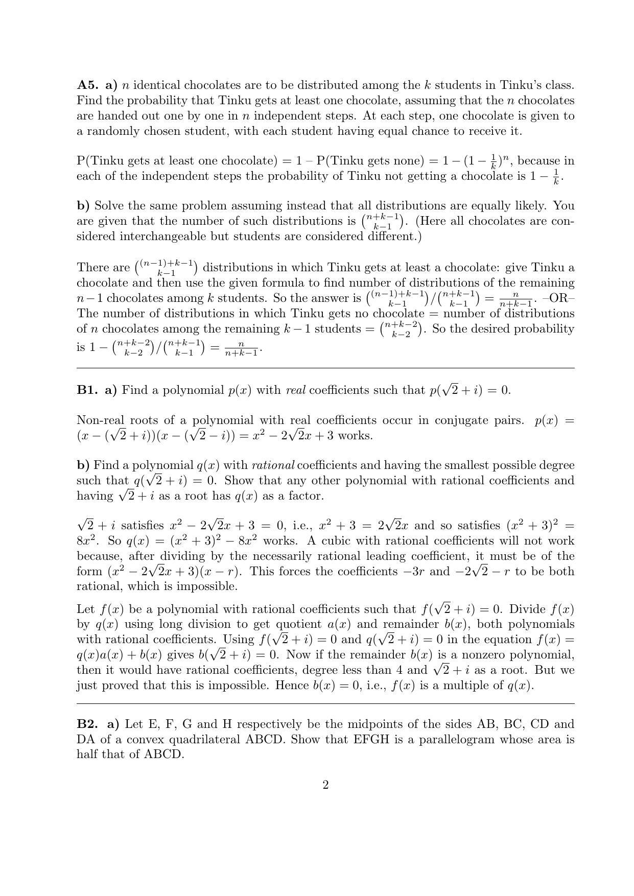 CMI Entrance Exam 2012 Solutions B.Sc (Hons.) Mathematics and Computer Science - Page 2