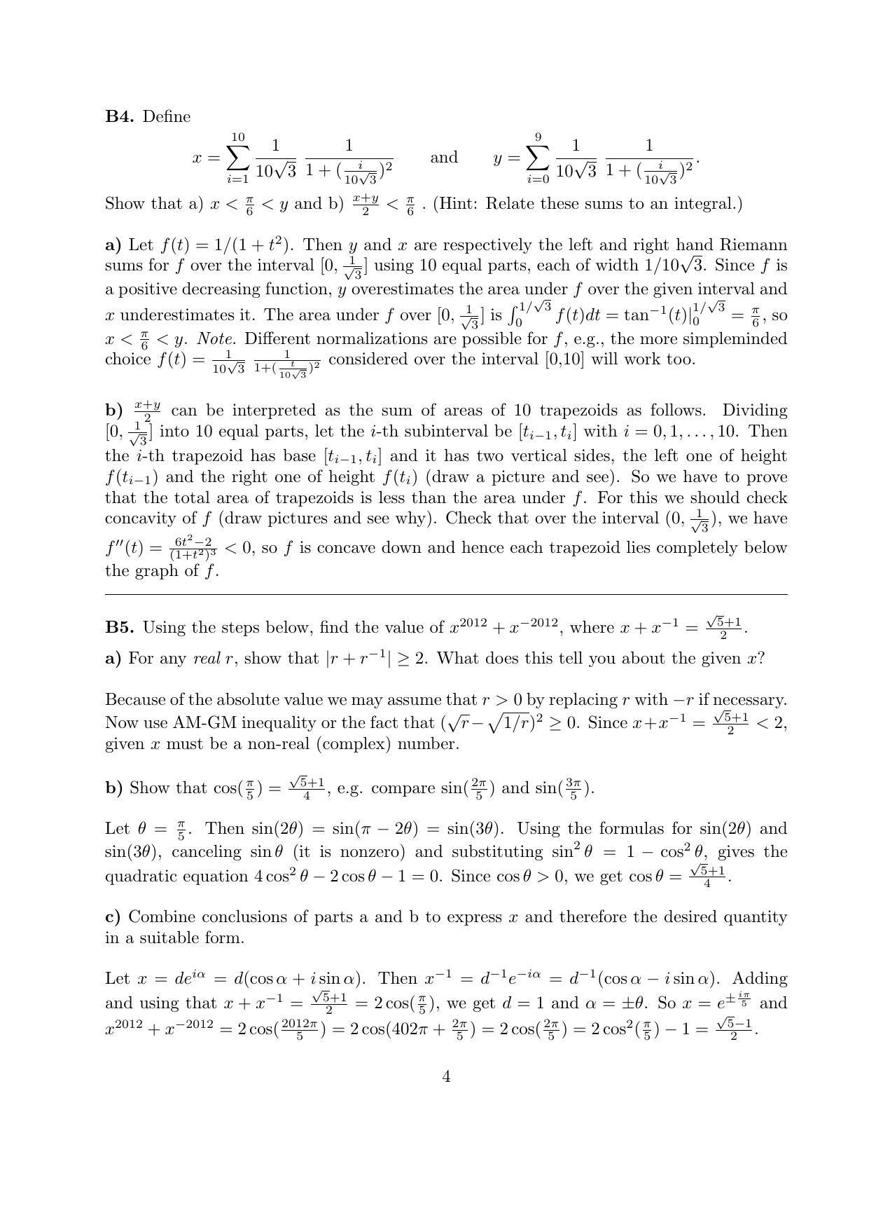 CMI Entrance Exam 2012 Solutions B.Sc (Hons.) Mathematics and Computer Science - Page 4